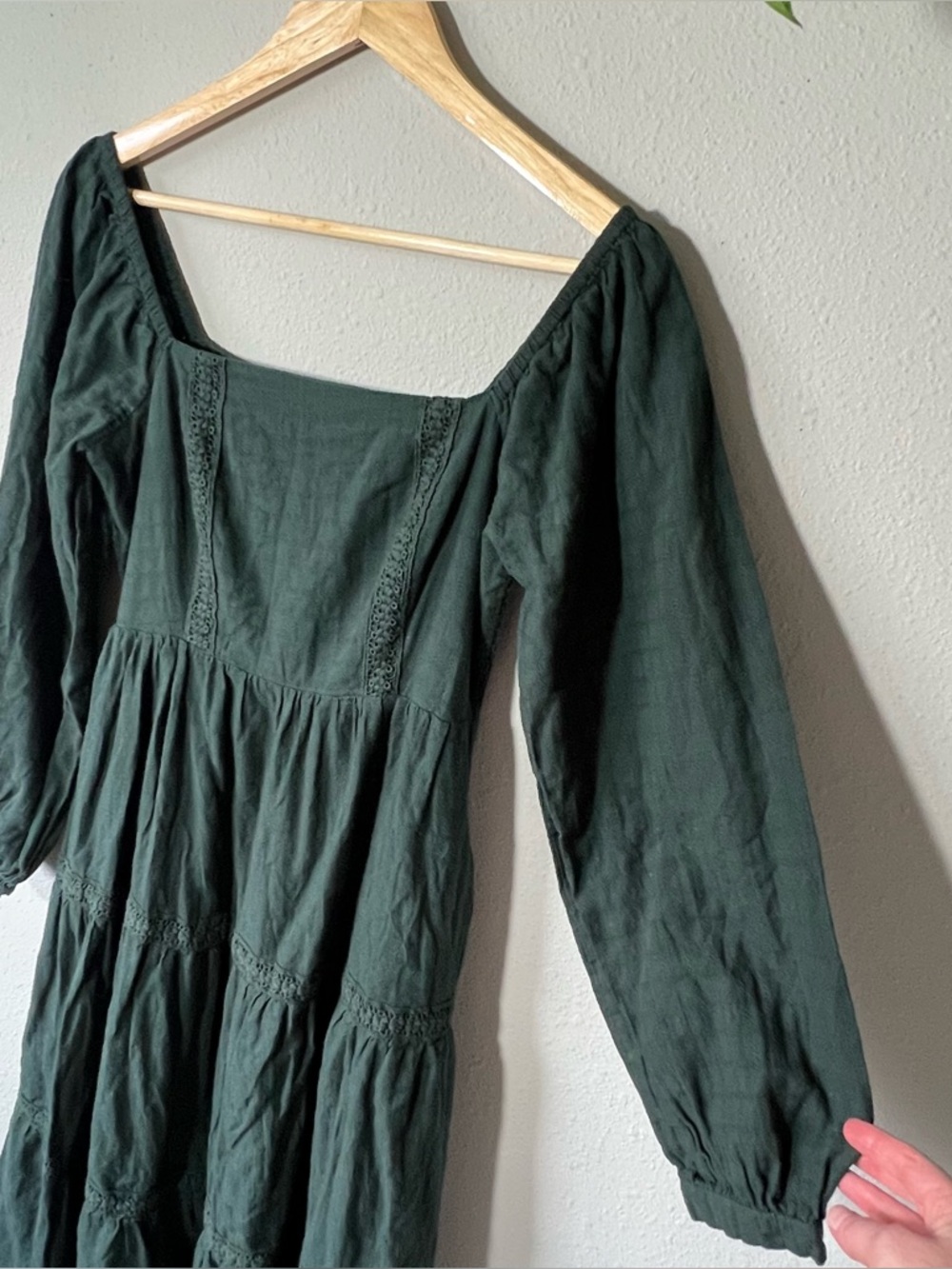Lost + Wander Forest Green Long Sleeve Prairie Renaissance Dress